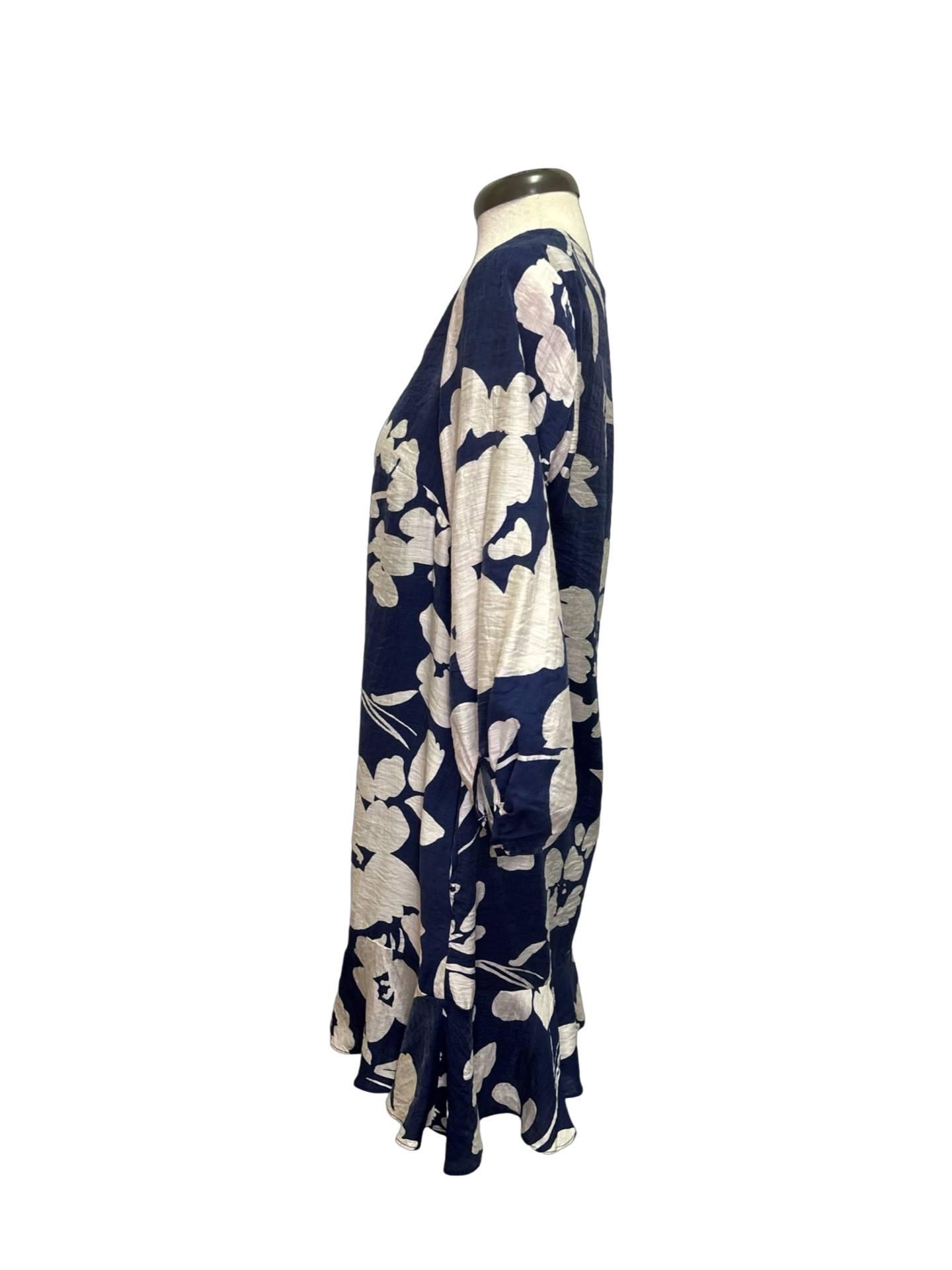 Bishop Sleeve V Neck Dress Navy/Ivory