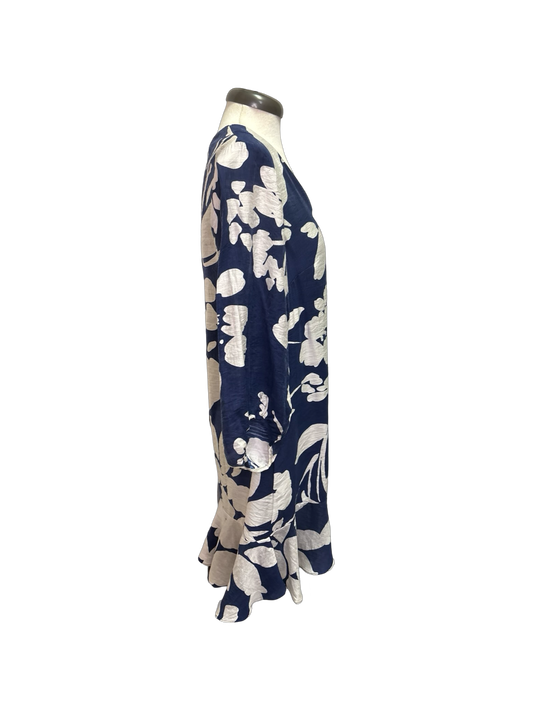 Bishop Sleeve V Neck Dress Navy/Ivory