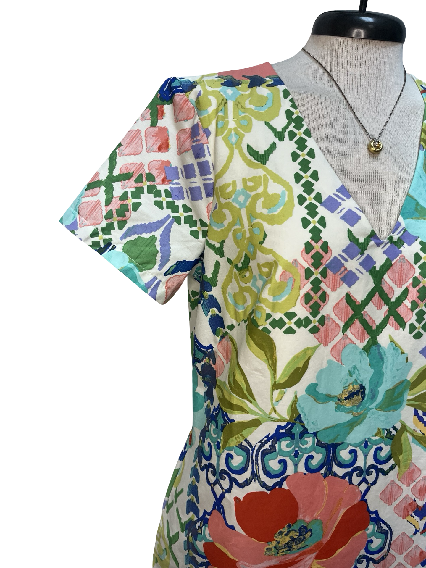 V Neck Short Sleeve Shift Dress