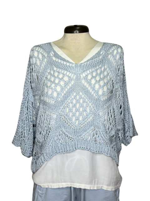 Lottie Crochet Batwing Sweater Slate Blue