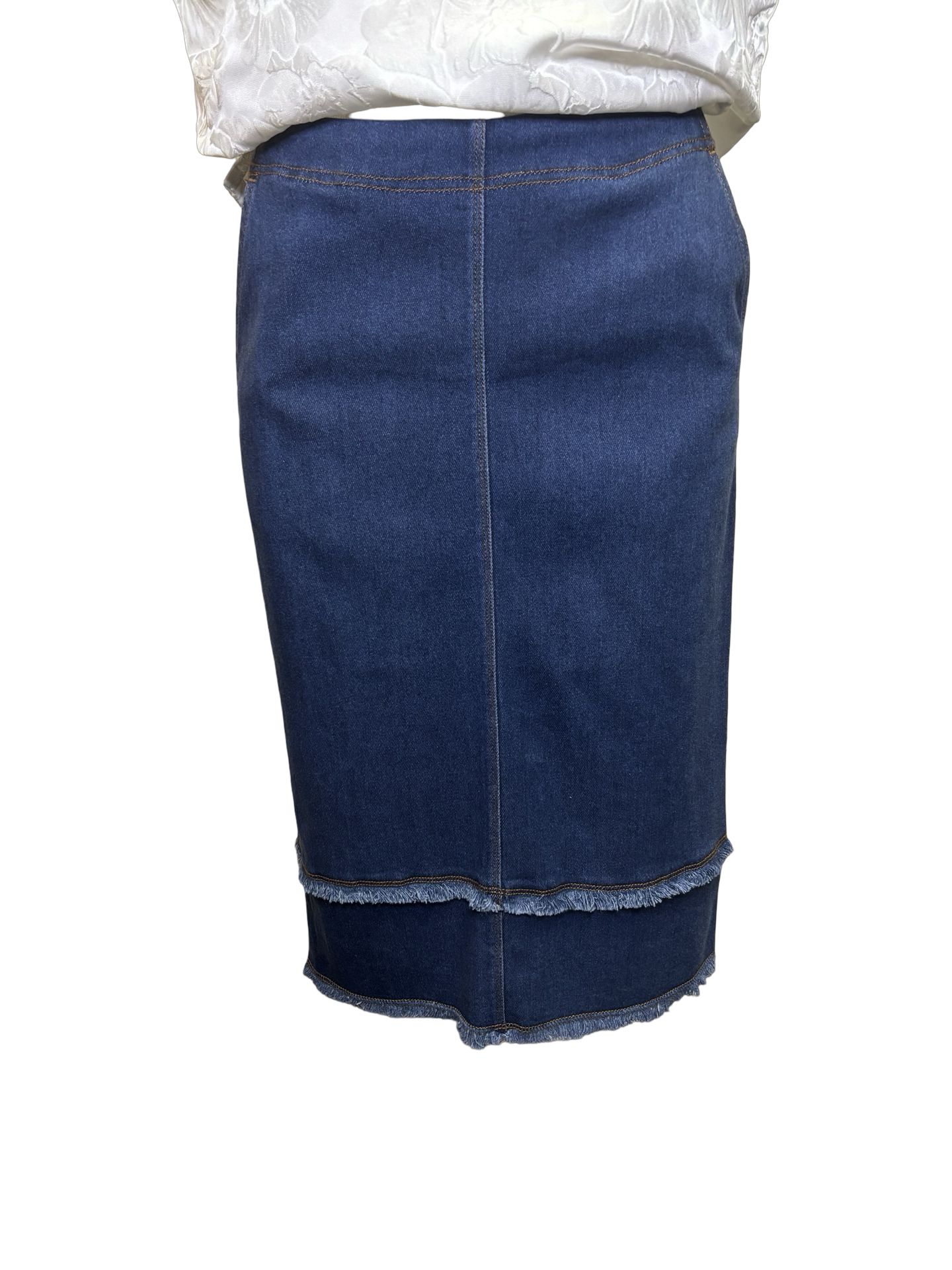 Evelina Fringed Denim Pencil Skirt