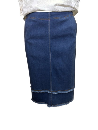 Evelina Fringed Denim Pencil Skirt