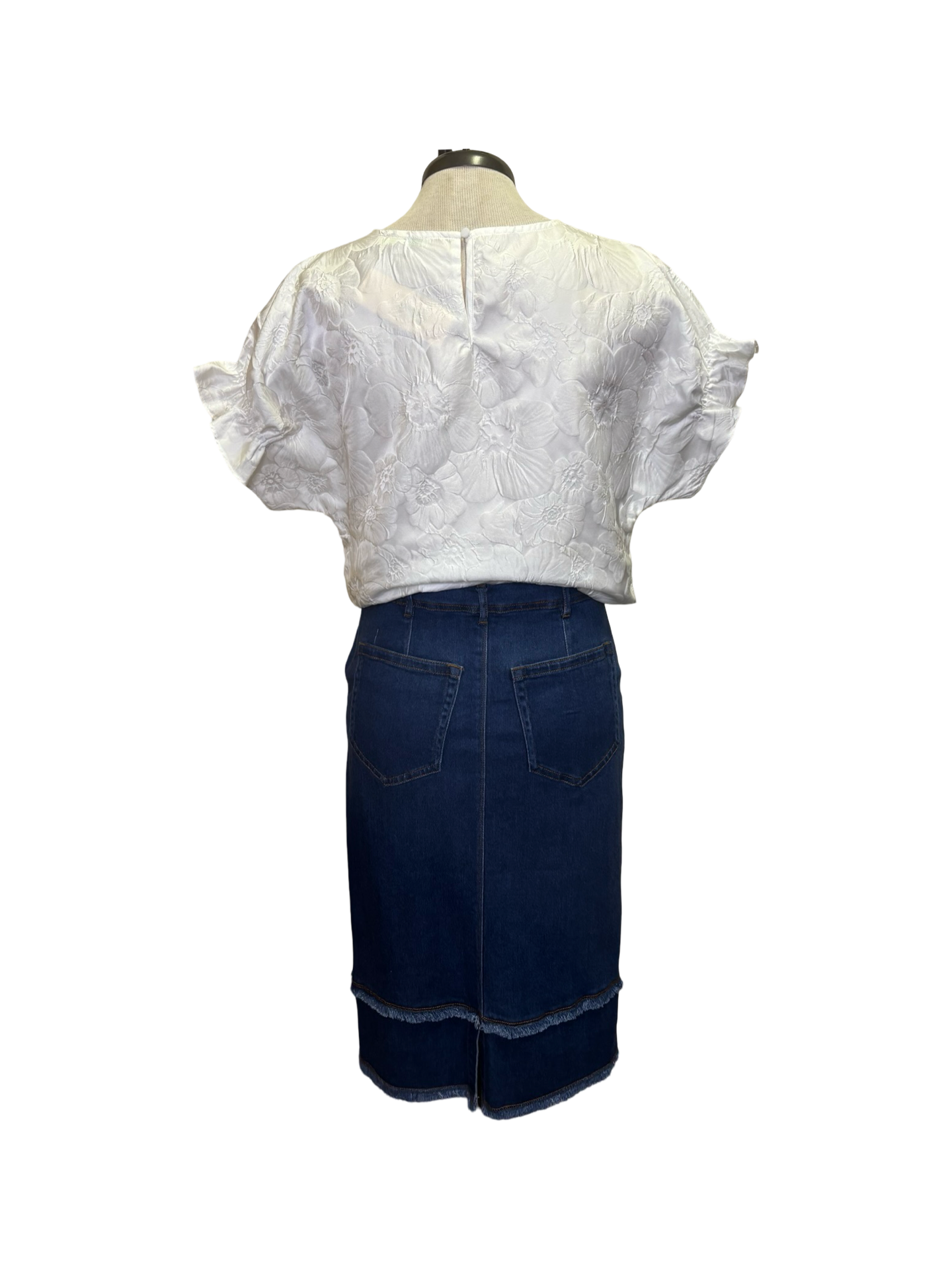 Evelina Fringed Denim Pencil Skirt