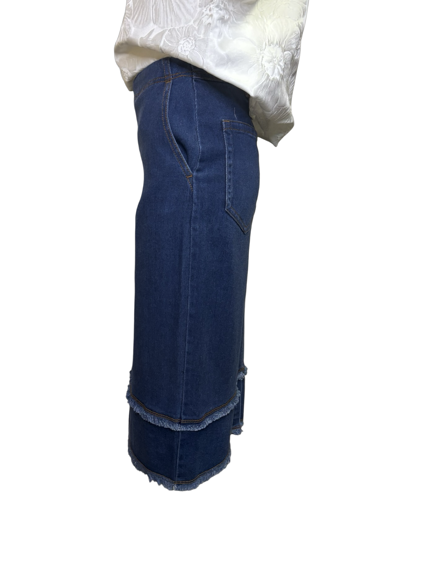 Evelina Fringed Denim Pencil Skirt