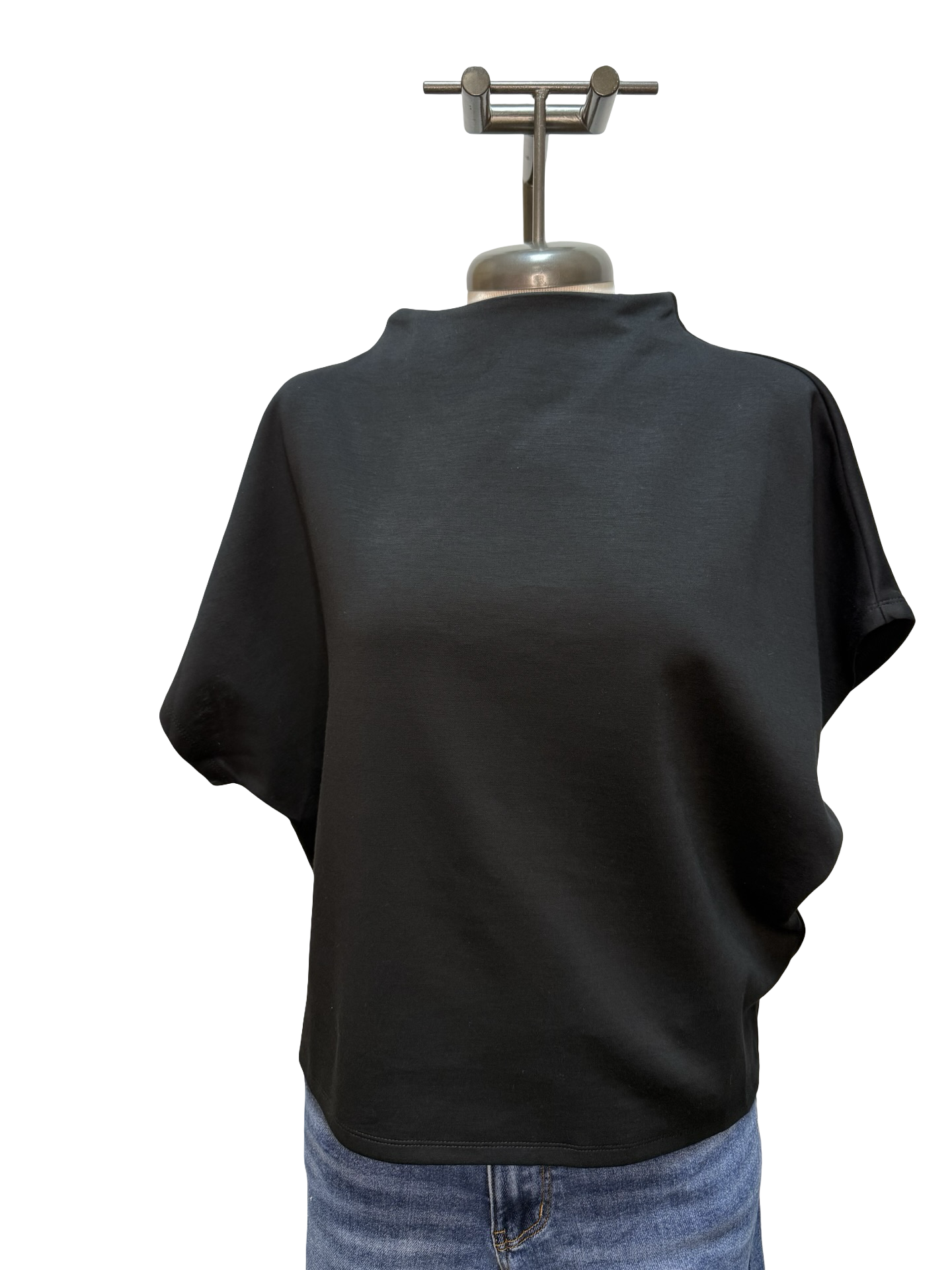 Mock Neck Batwing Sleeve Top Black