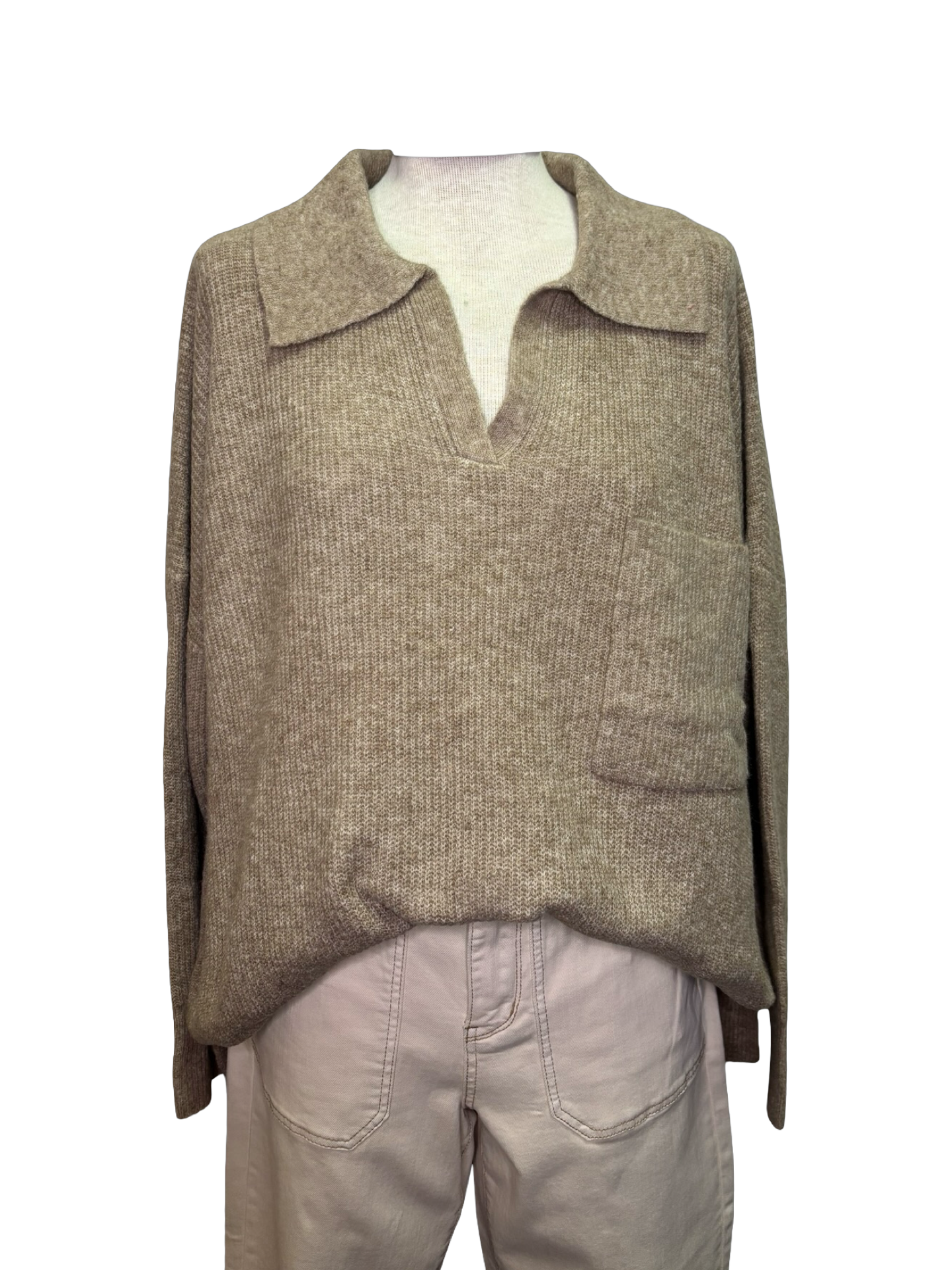 Noa Collared Sweater Tan One Size