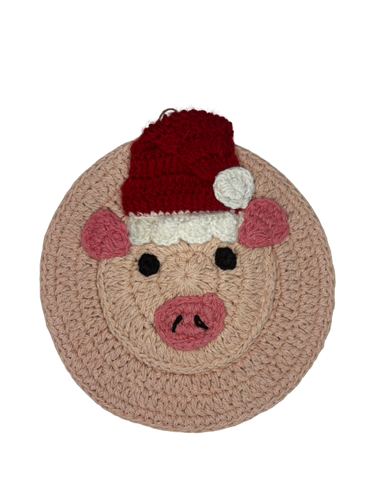Pig Christmas Crochet Trivet