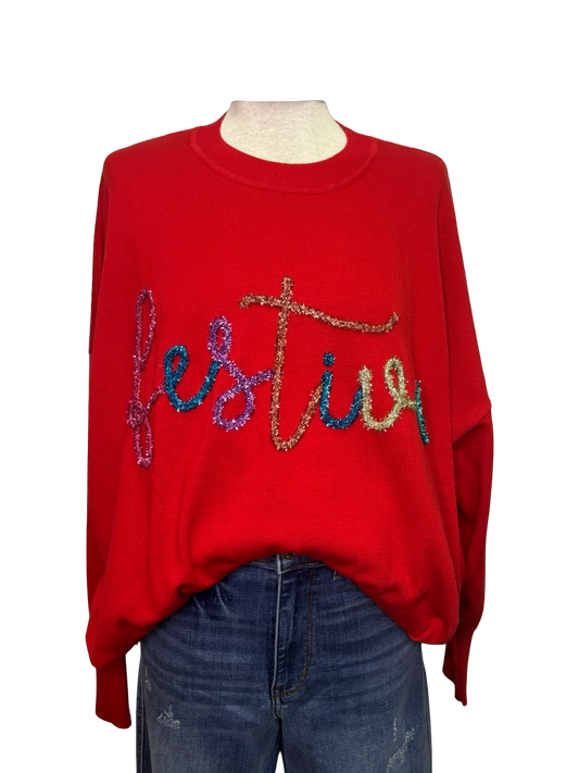 Red Holiday Sparkle Sweater