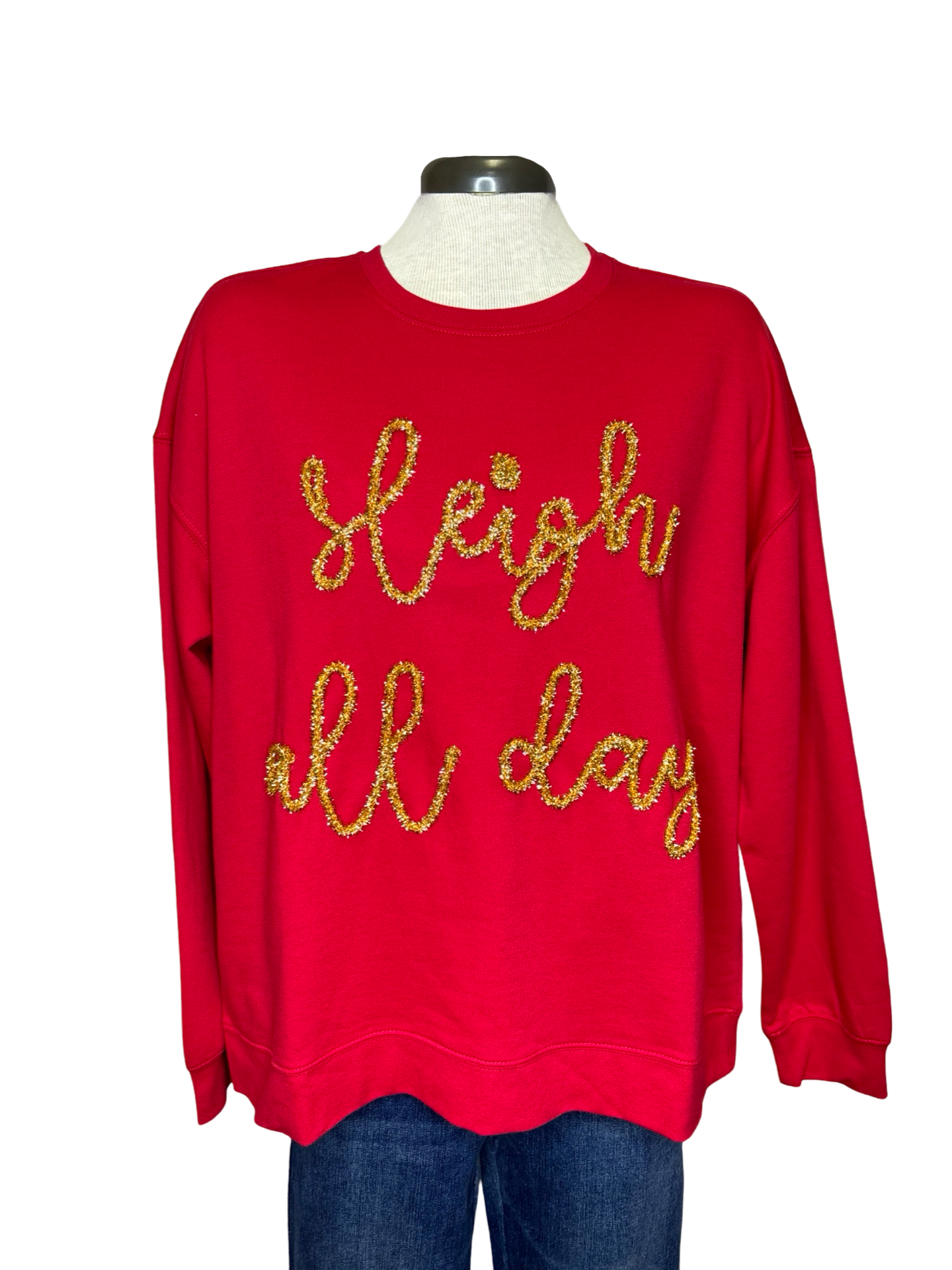 Holiday Sparkle Sweatshirt Red Sleigh All Day