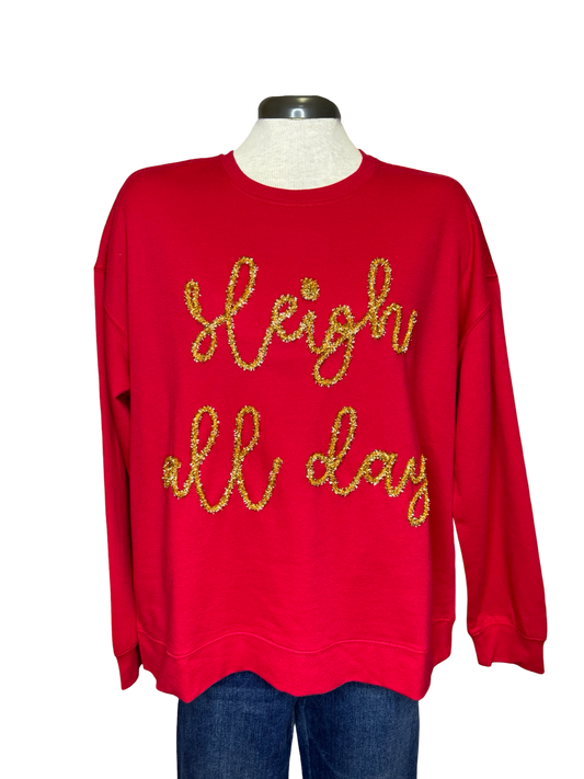 Holiday Sparkle Sweatshirt Red Sleigh All Day