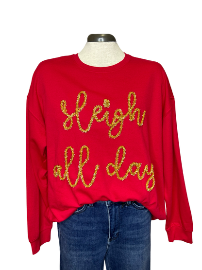 Holiday Sparkle Sweatshirt Red Sleigh All Day
