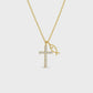 Cubic Zirconia Cross Necklace with Ichthus Fish Charm Gold