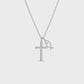 Cubic Zirconia Cross Necklace with Ichthus Fish Charm Silver