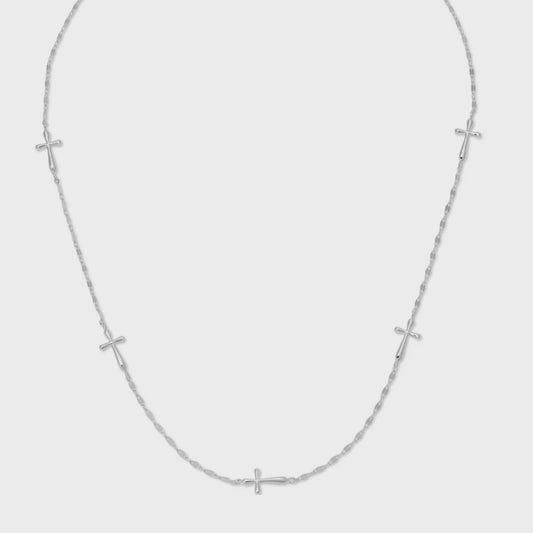 Minimalist Cross Collar Necklace Silver