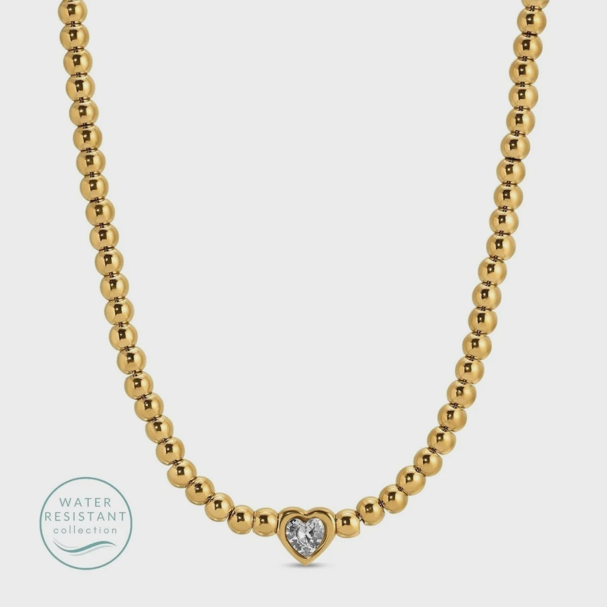 Beaded Heart Faux Diamond Water Resistant Necklace