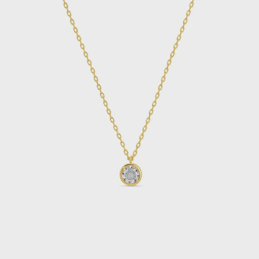 Dainty Round Framed Cubic Zirconia Pendant Necklace Gold