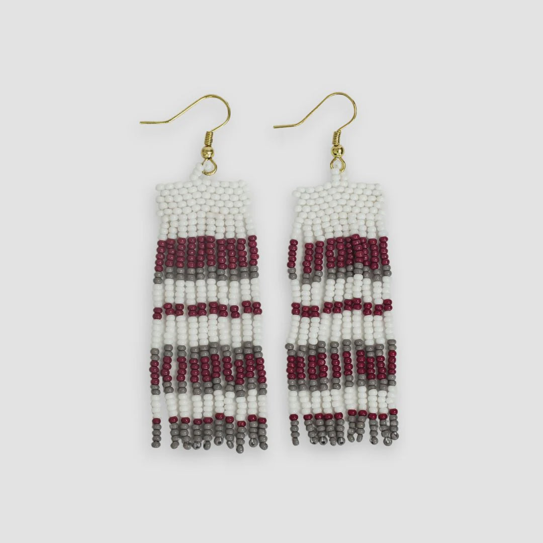 Adaline Game Day Block Fringe Earrings Maroon/White/Gray