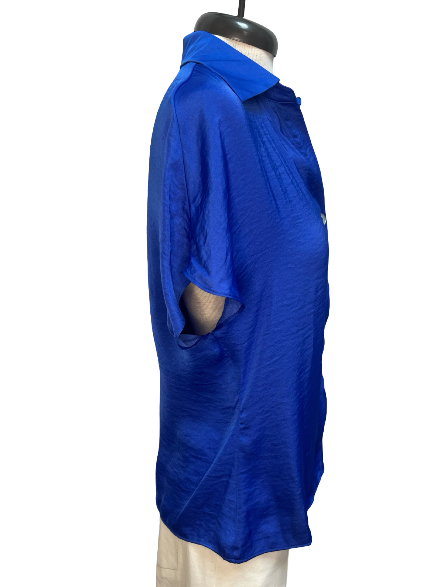Drop Shoulder Button Up Blouse Capri Blue