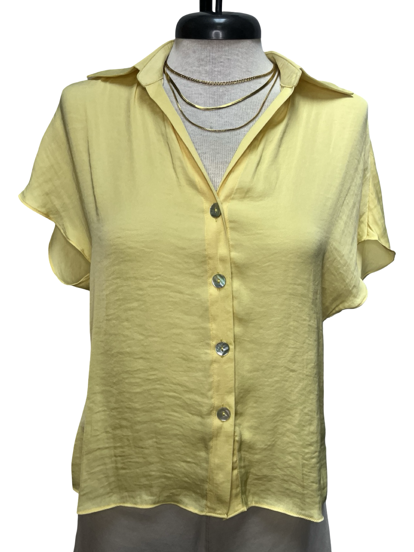 Drop Shoulder Button Up Blouse Pale Banana