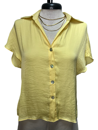 Drop Shoulder Button Up Blouse Pale Banana