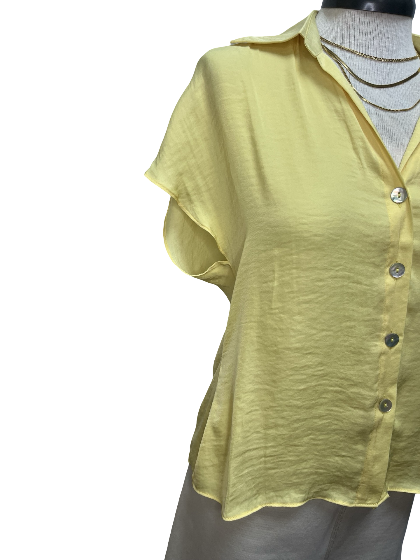 Drop Shoulder Button Up Blouse Pale Banana
