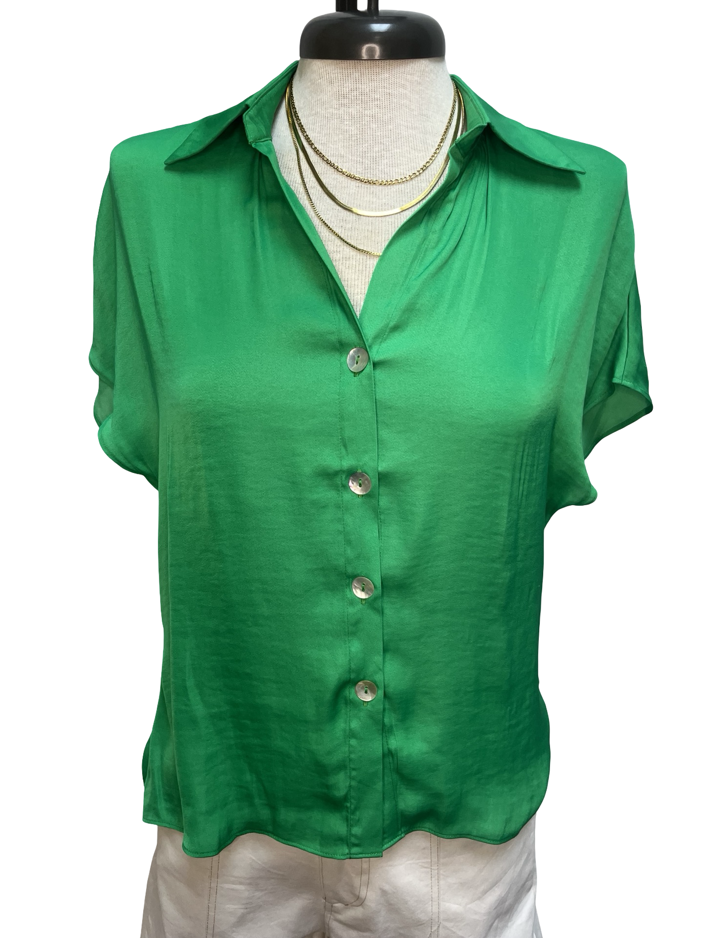Drop Shoulder Button Up Blouse Peridot