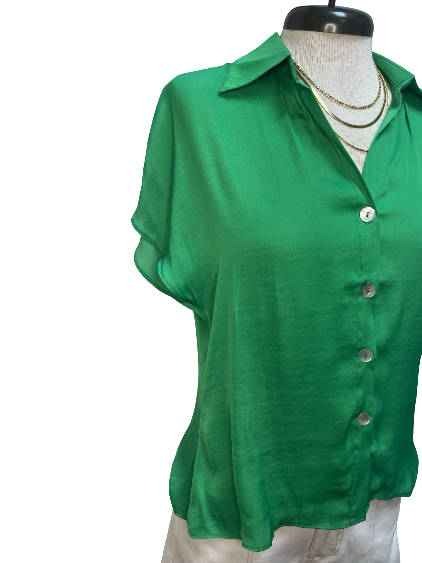 Drop Shoulder Button Up Blouse Peridot
