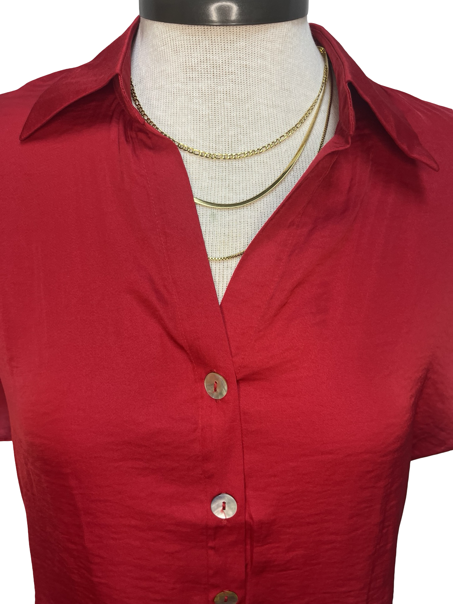 Drop Shoulder Button Up Blouse Red