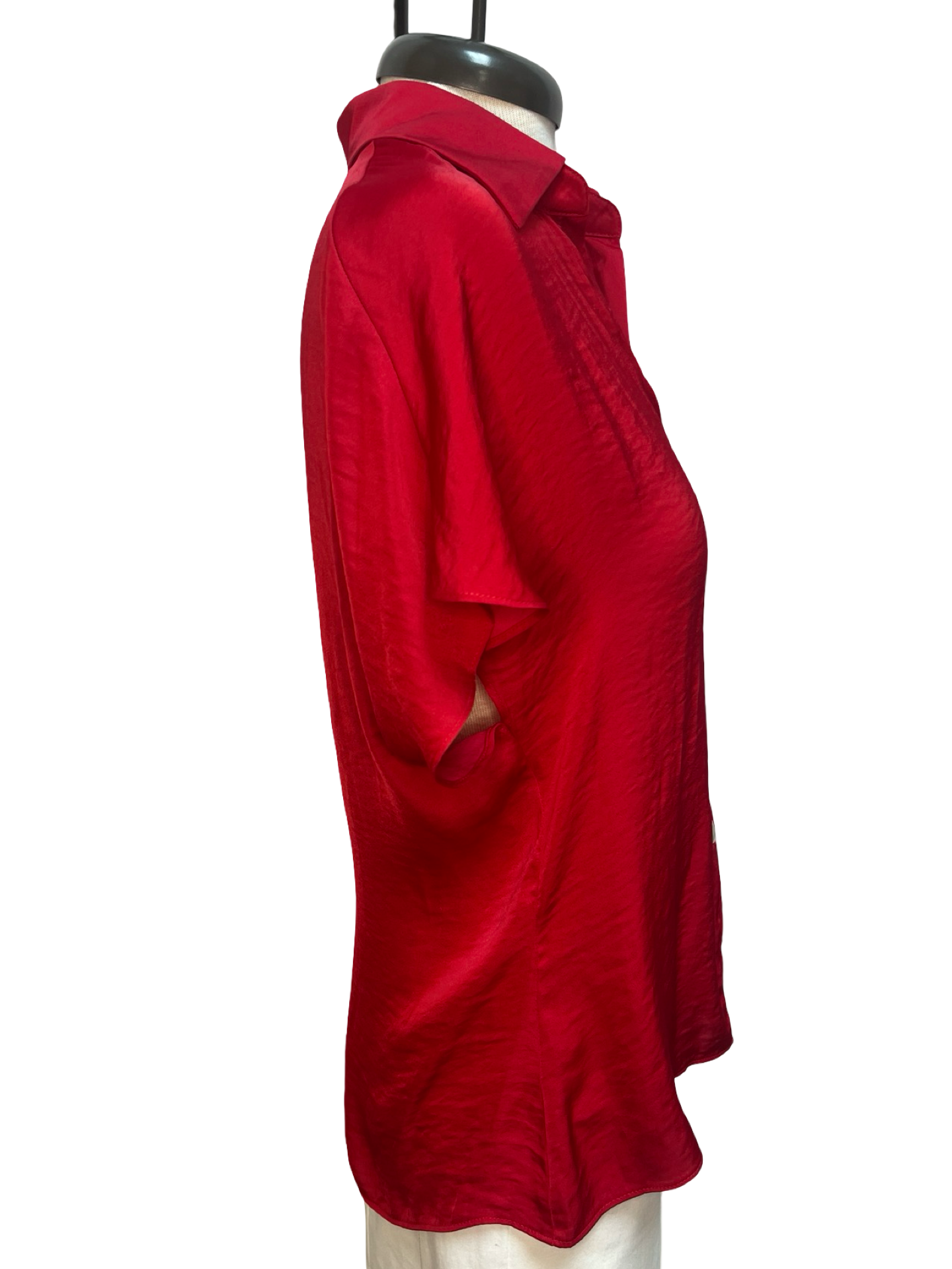 Drop Shoulder Button Up Blouse Red