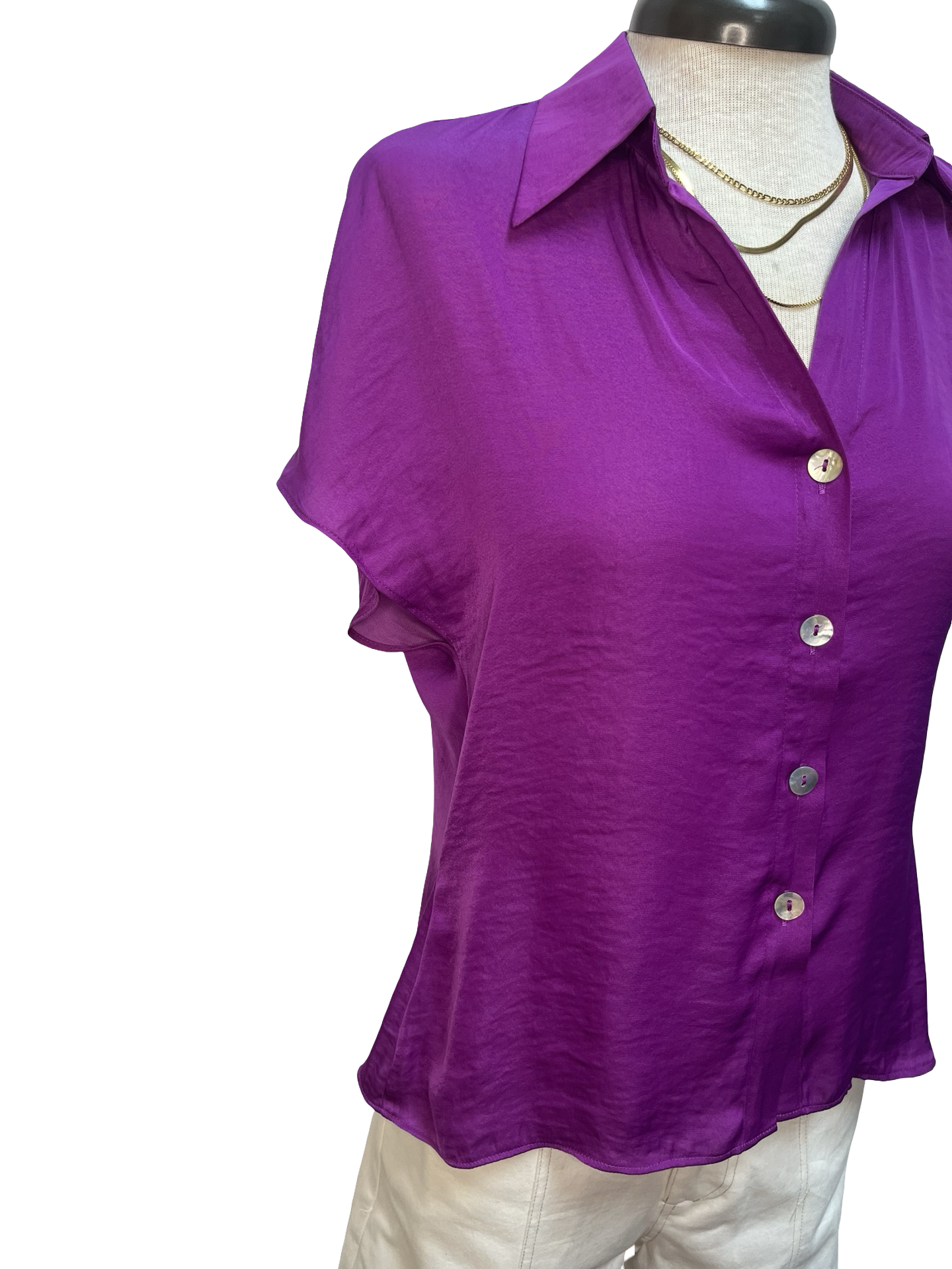 Drop Shoulder Button Up Blouse Viola