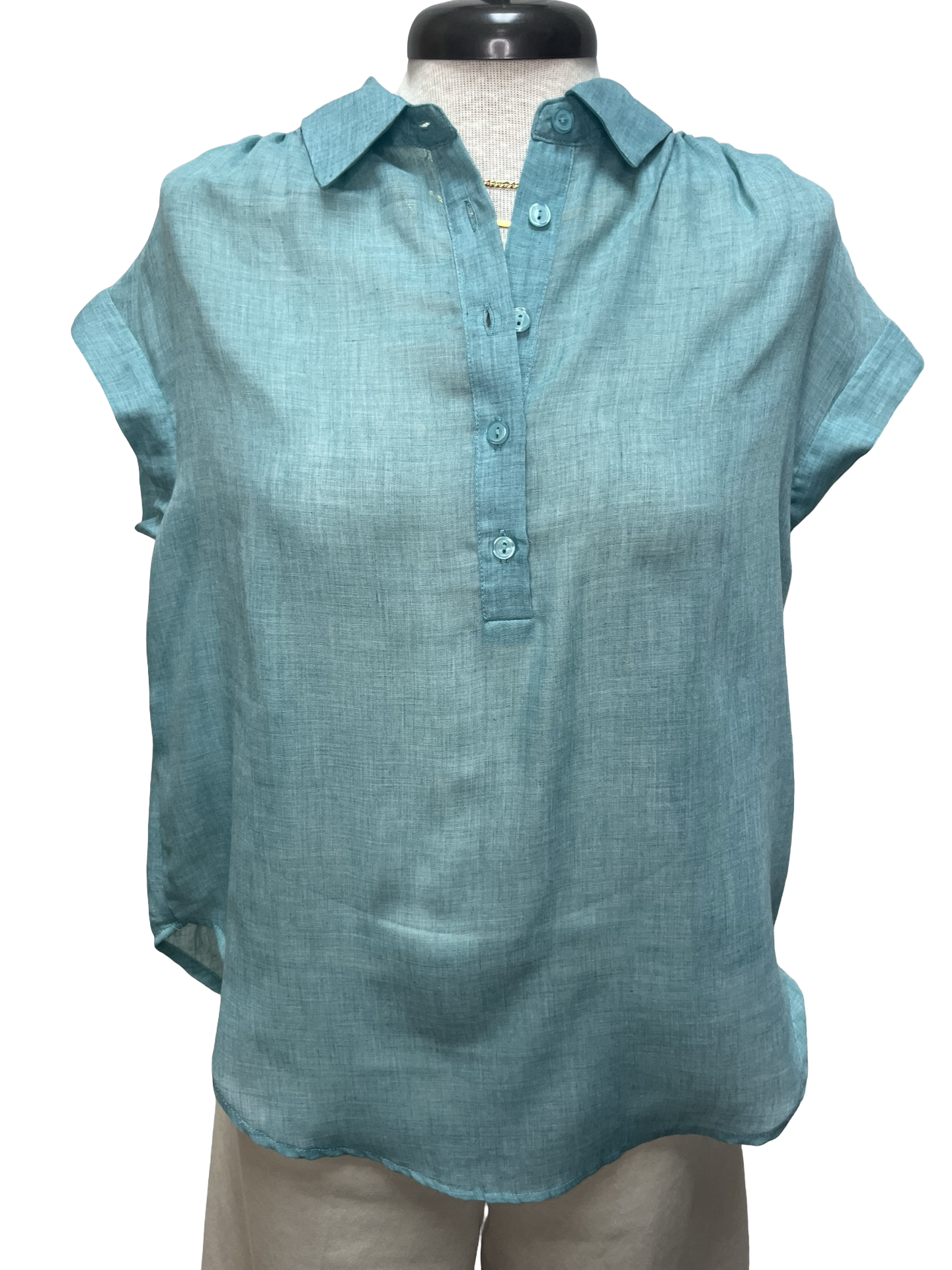 Short Sleeve Popover Blouse Emerald