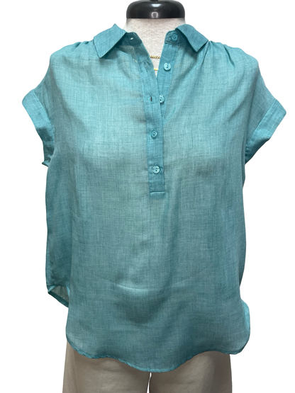 Short Sleeve Popover Blouse Emerald
