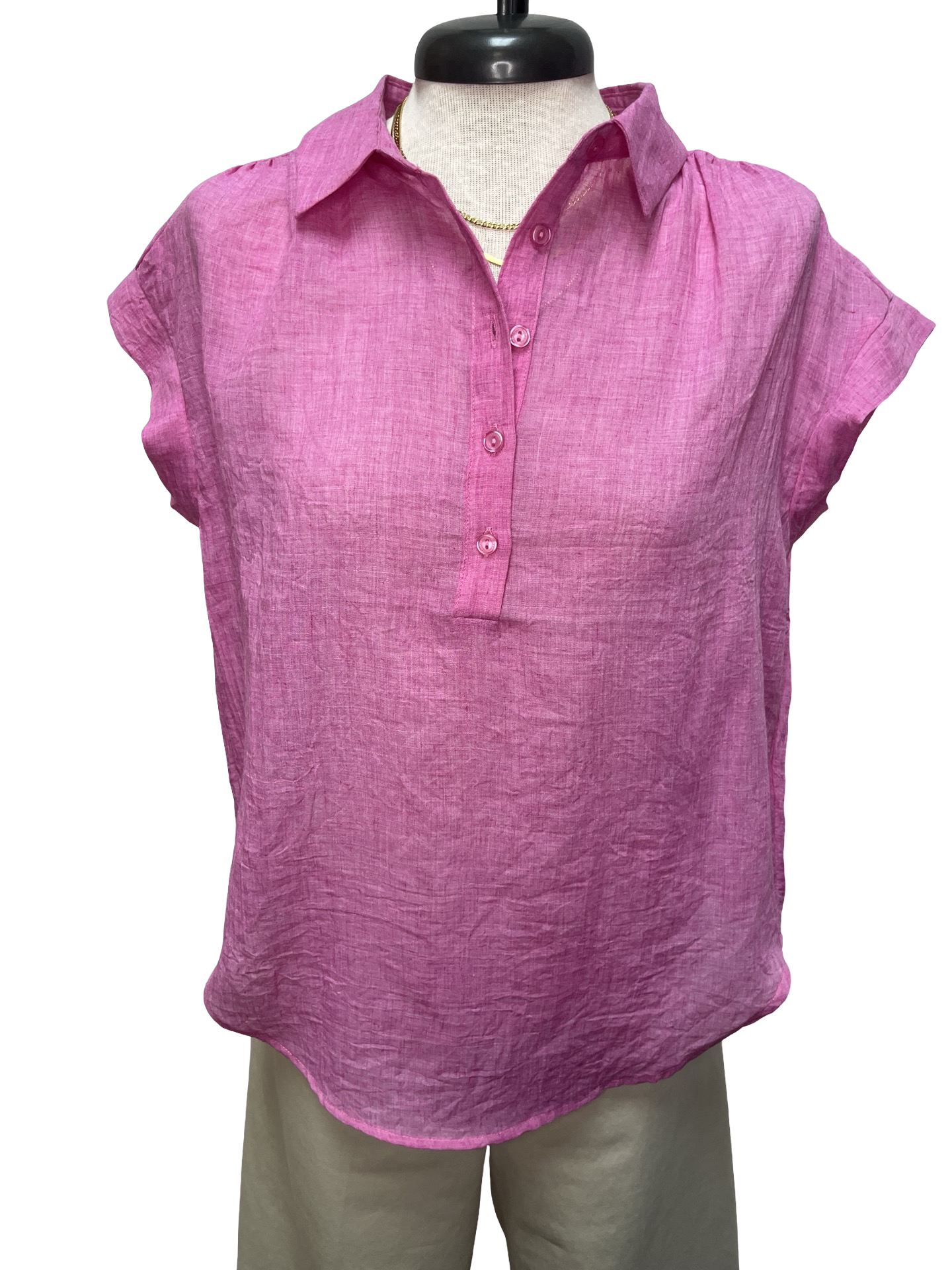 Short Sleeve Popover Blouse Hot Pink