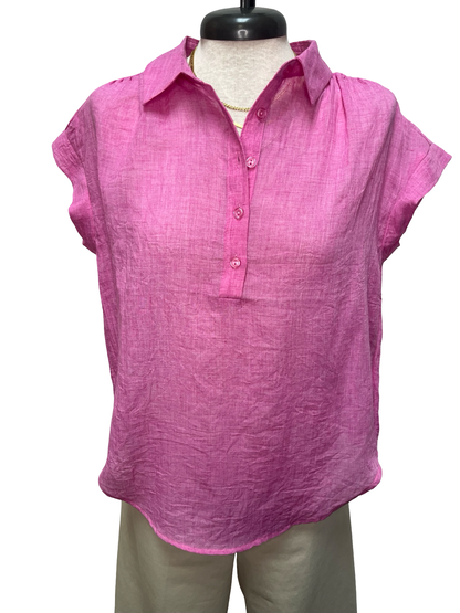 Short Sleeve Popover Blouse Hot Pink