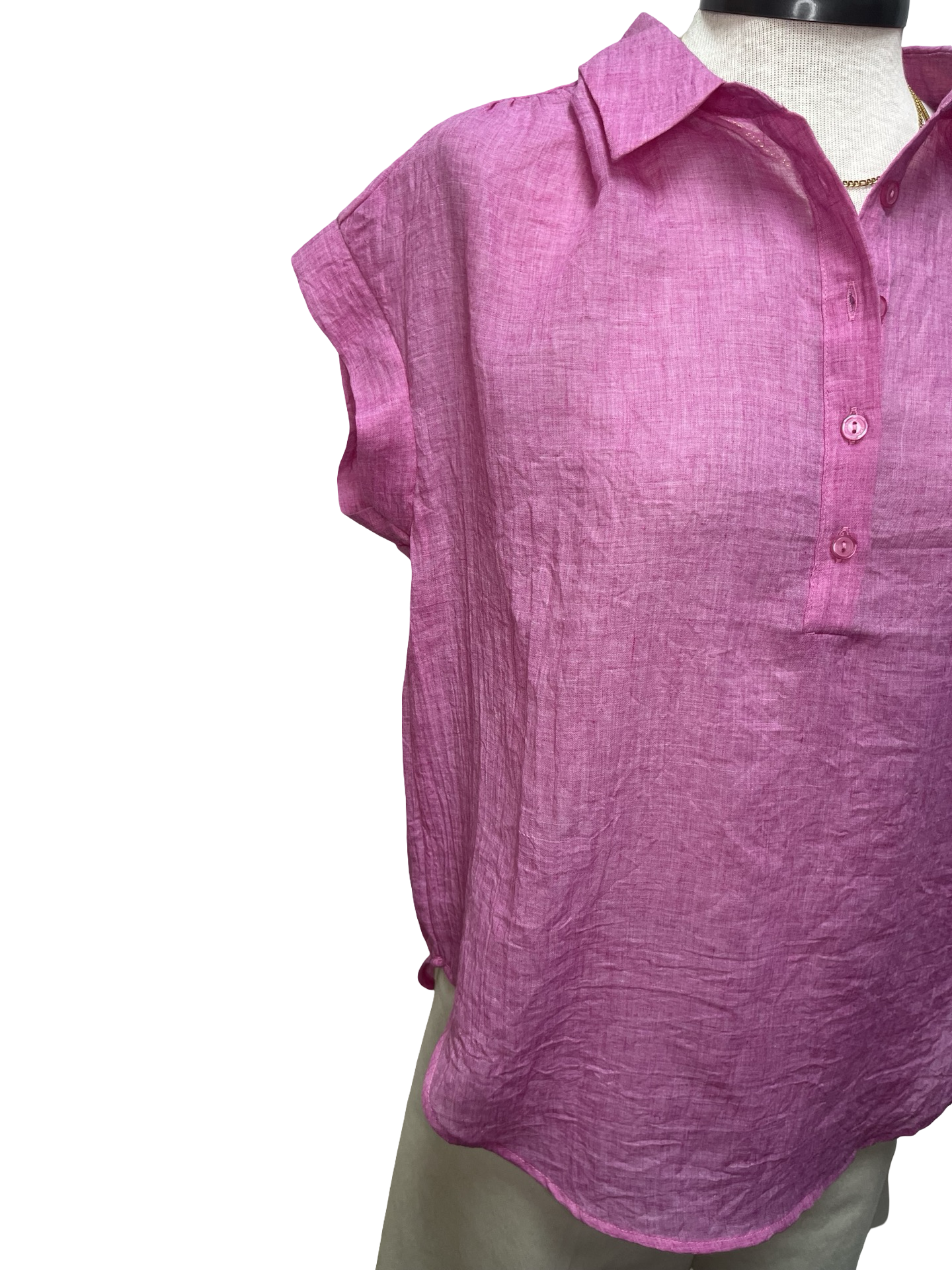 Short Sleeve Popover Blouse Hot Pink