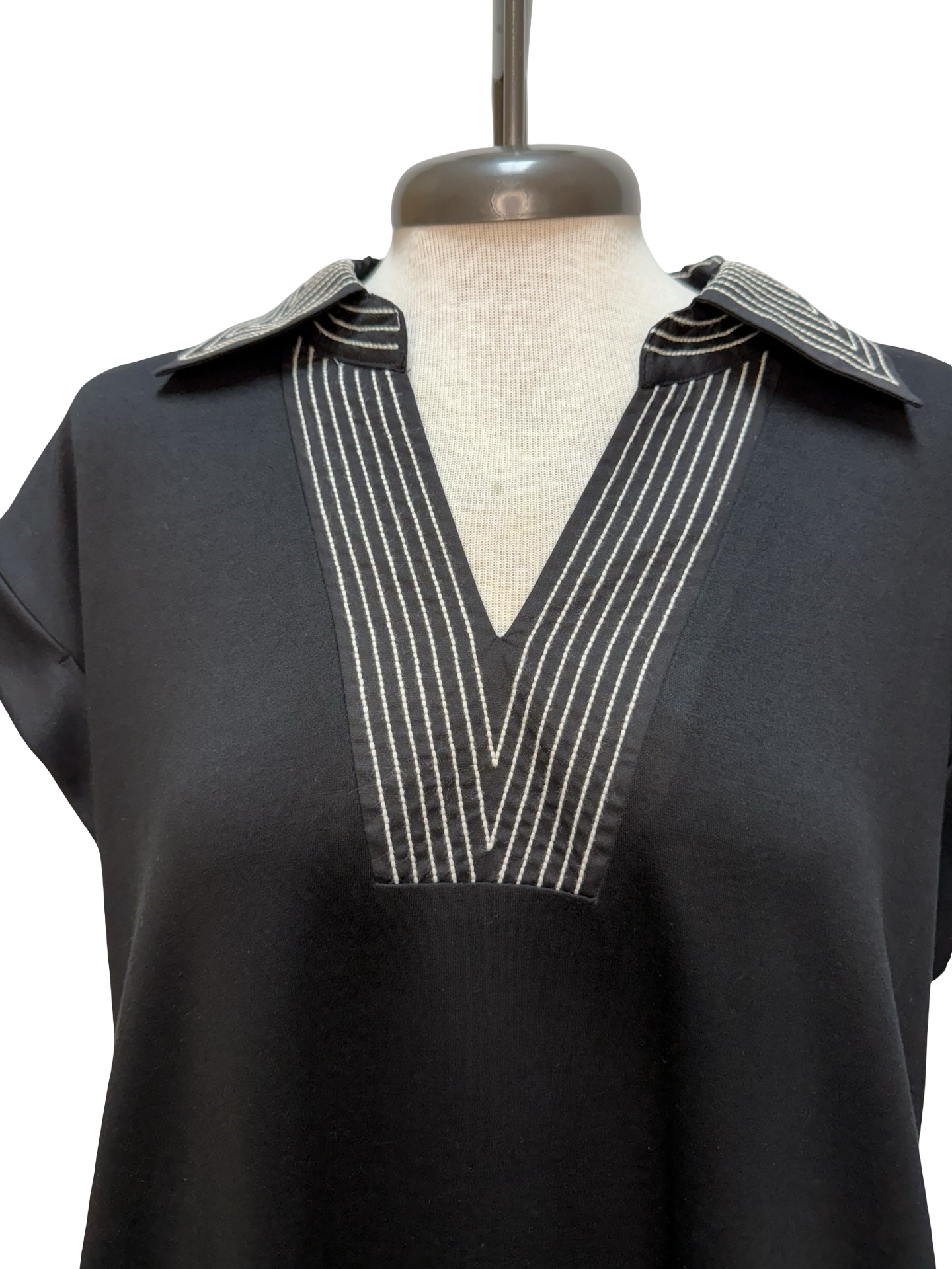 Neckline Stitch Detail Midi Dress Black