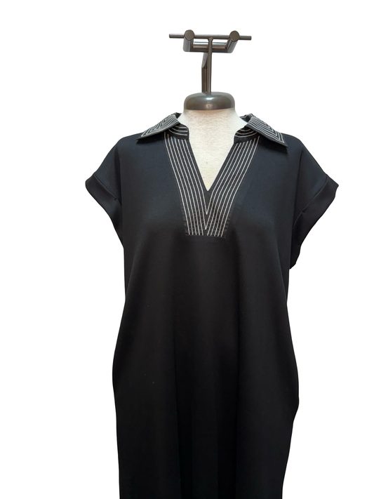 Neckline Stitch Detail Midi Dress Black