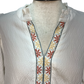 Floral Embroidered Placket Top White