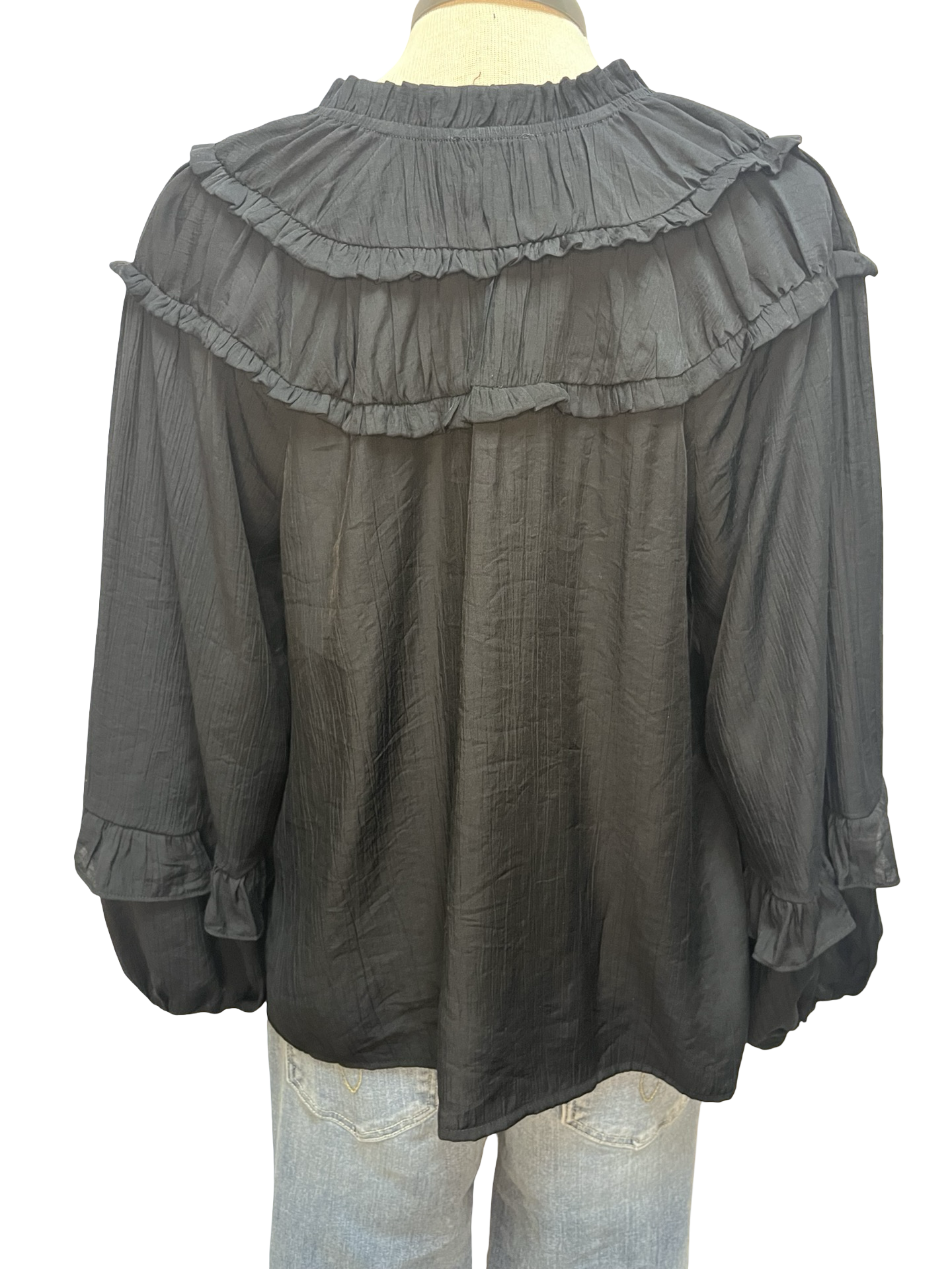 Long Sleeve Yoked Blouse Black