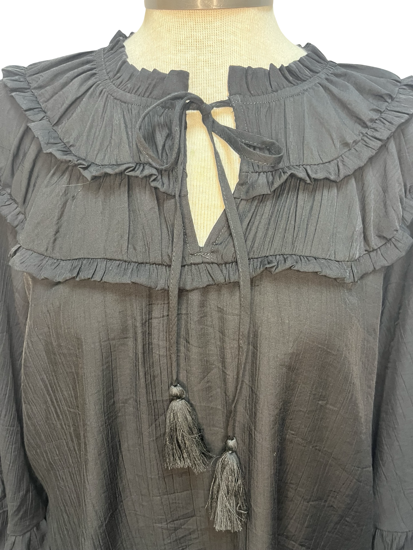 Long Sleeve Yoked Blouse Black