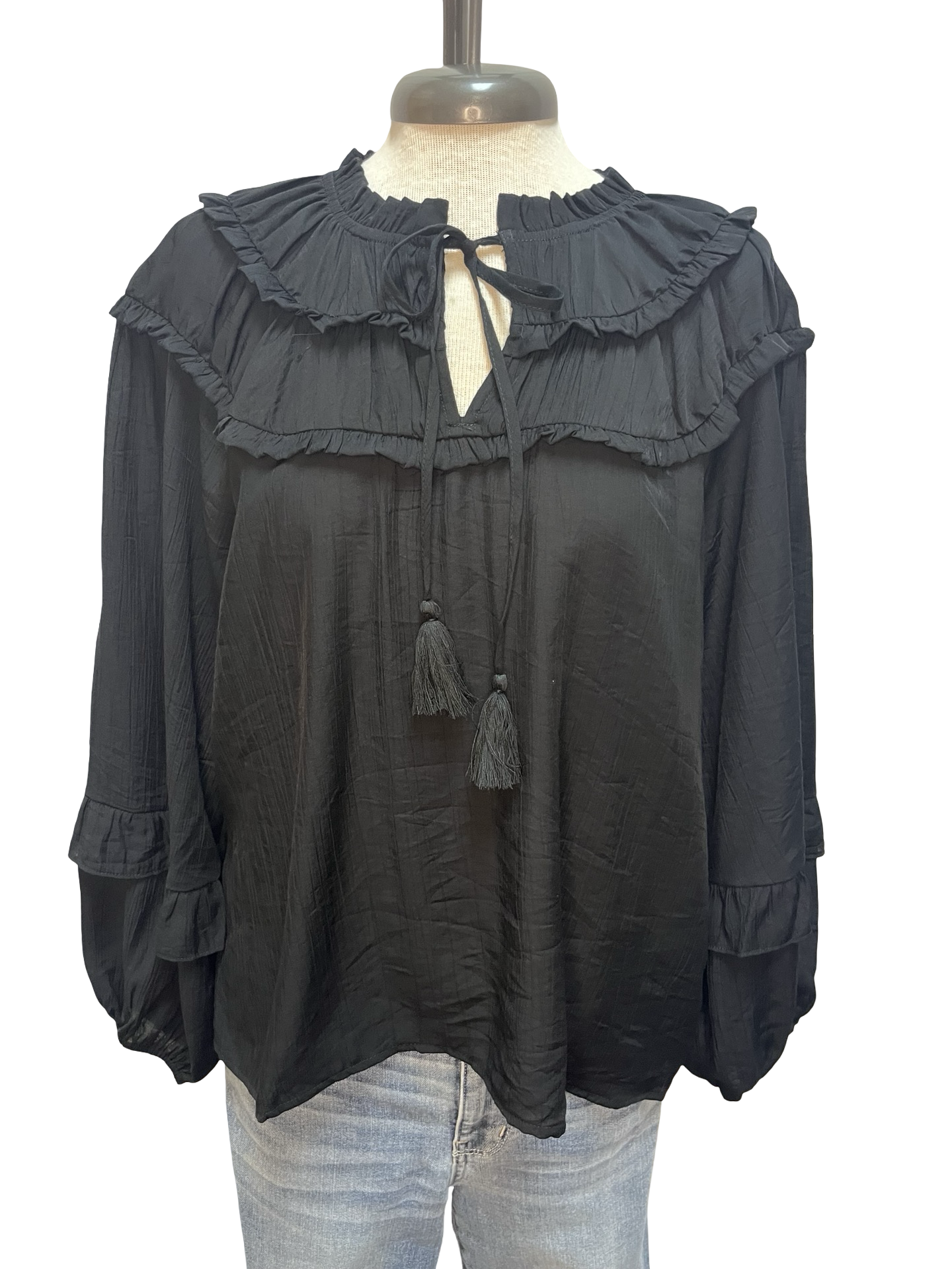 Long Sleeve Yoked Blouse Black