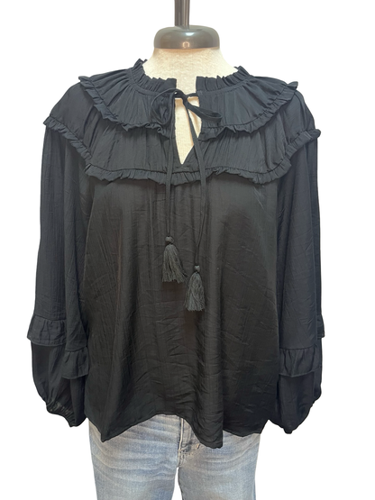Long Sleeve Yoked Blouse Black