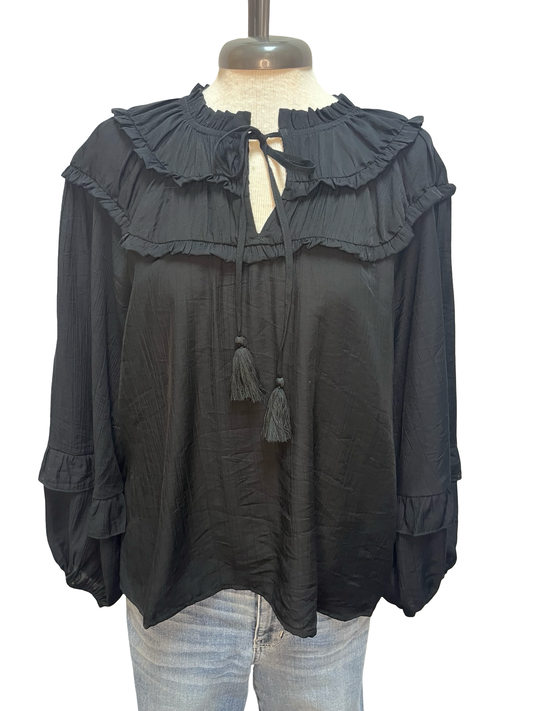 Long Sleeve Yoked Blouse Black