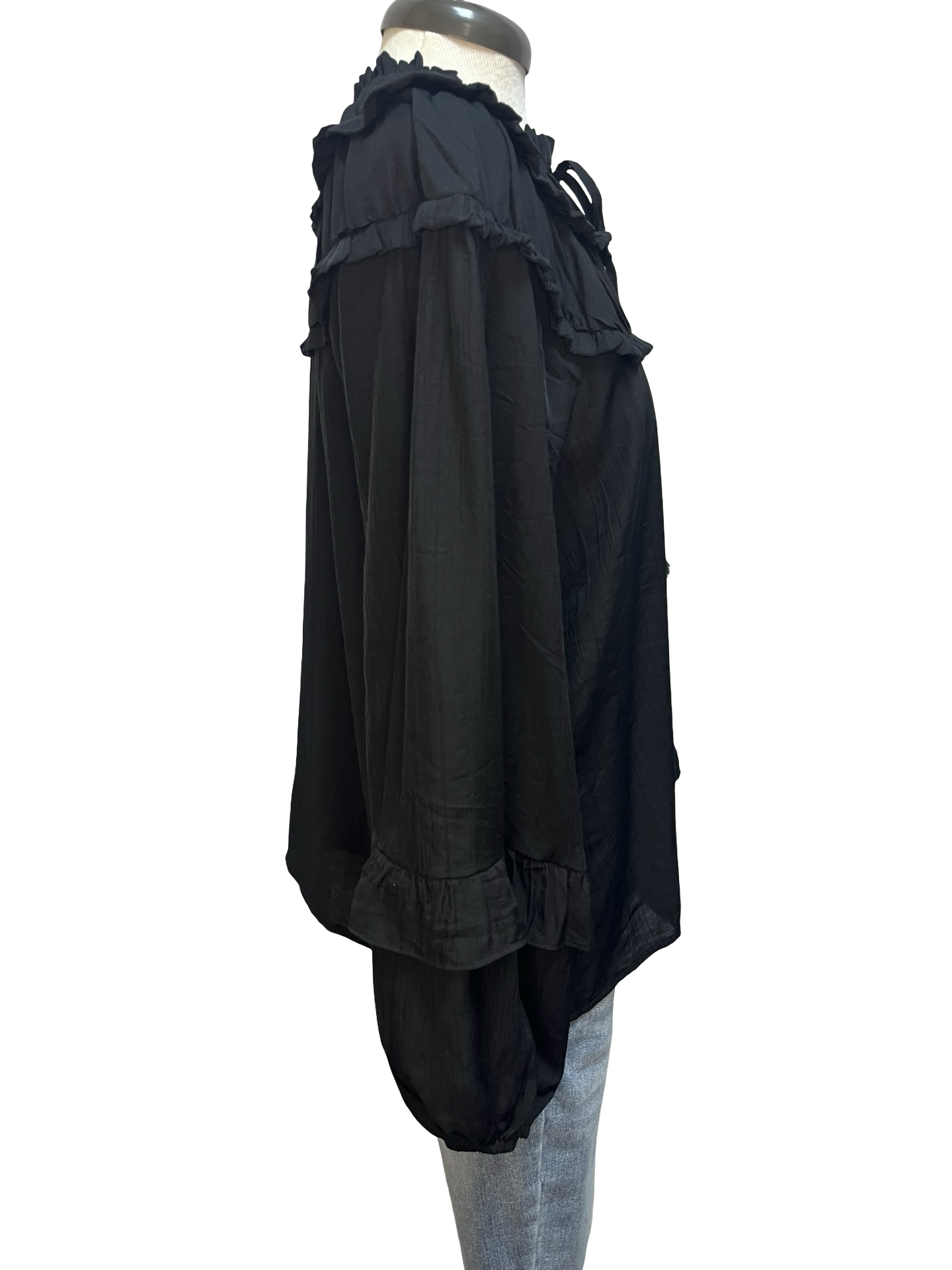 Long Sleeve Yoked Blouse Black