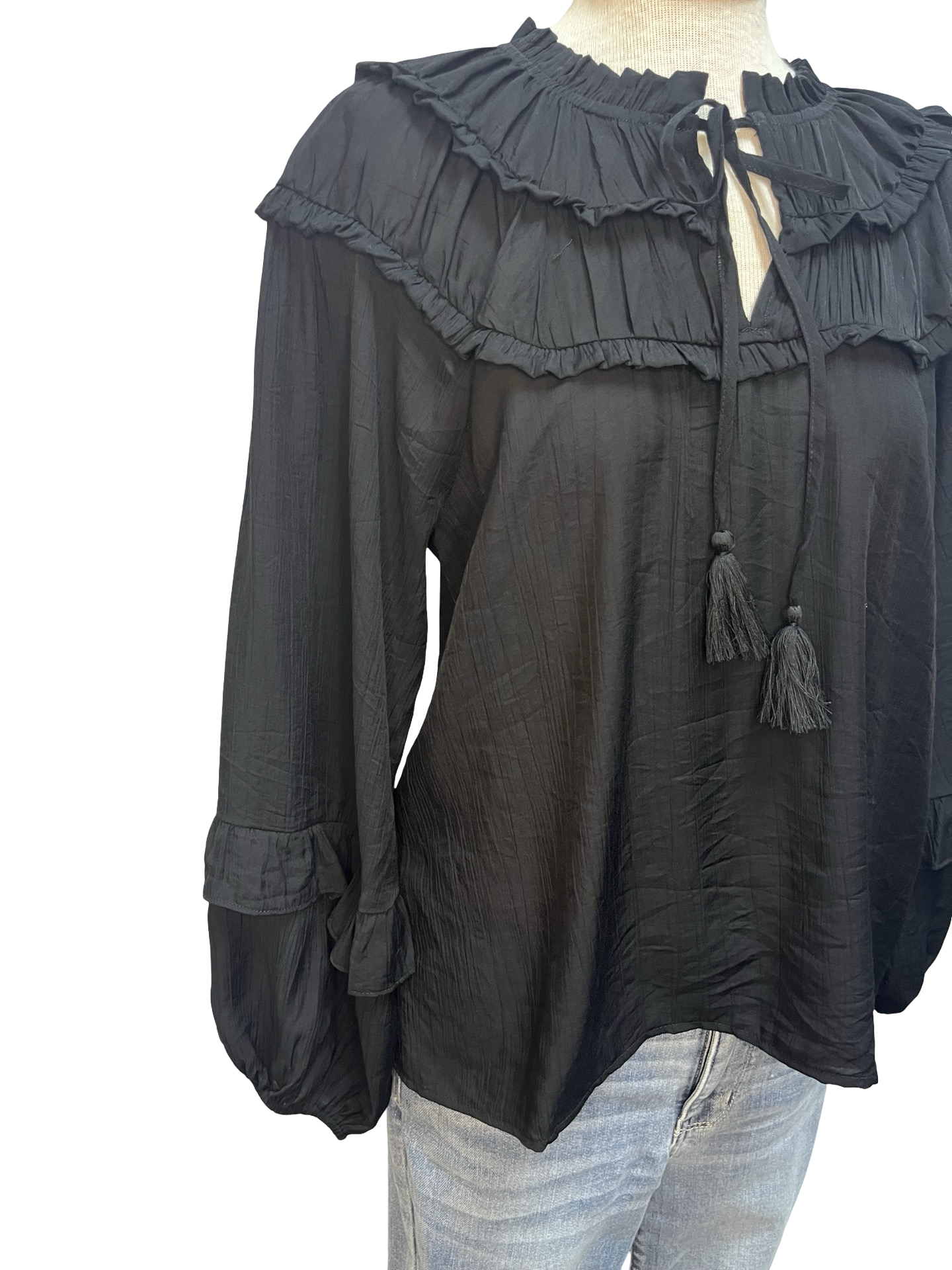 Long Sleeve Yoked Blouse Black