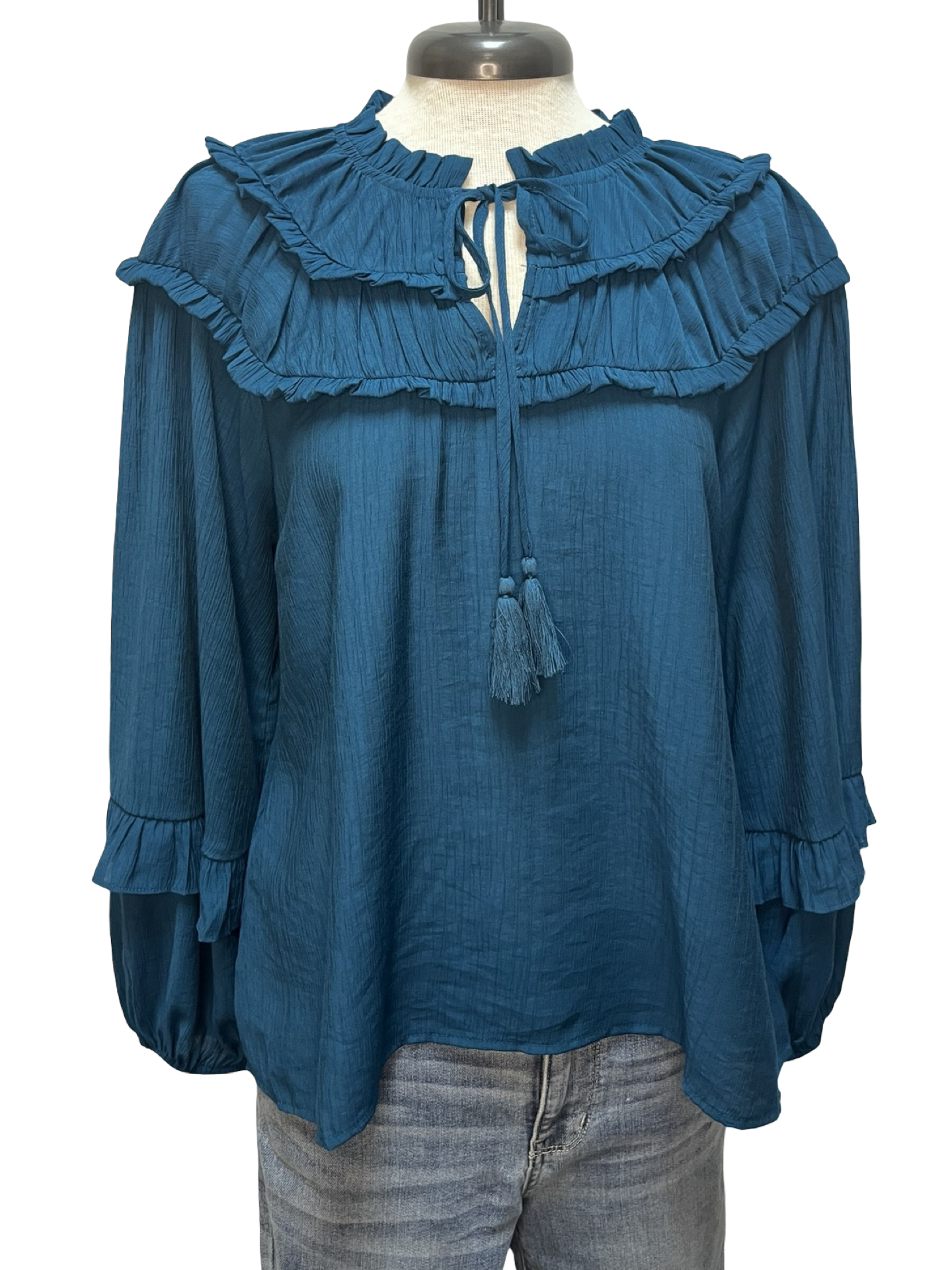 Long Sleeve Yoked Blouse Teal