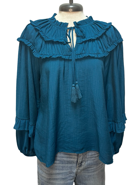 Long Sleeve Yoked Blouse Teal