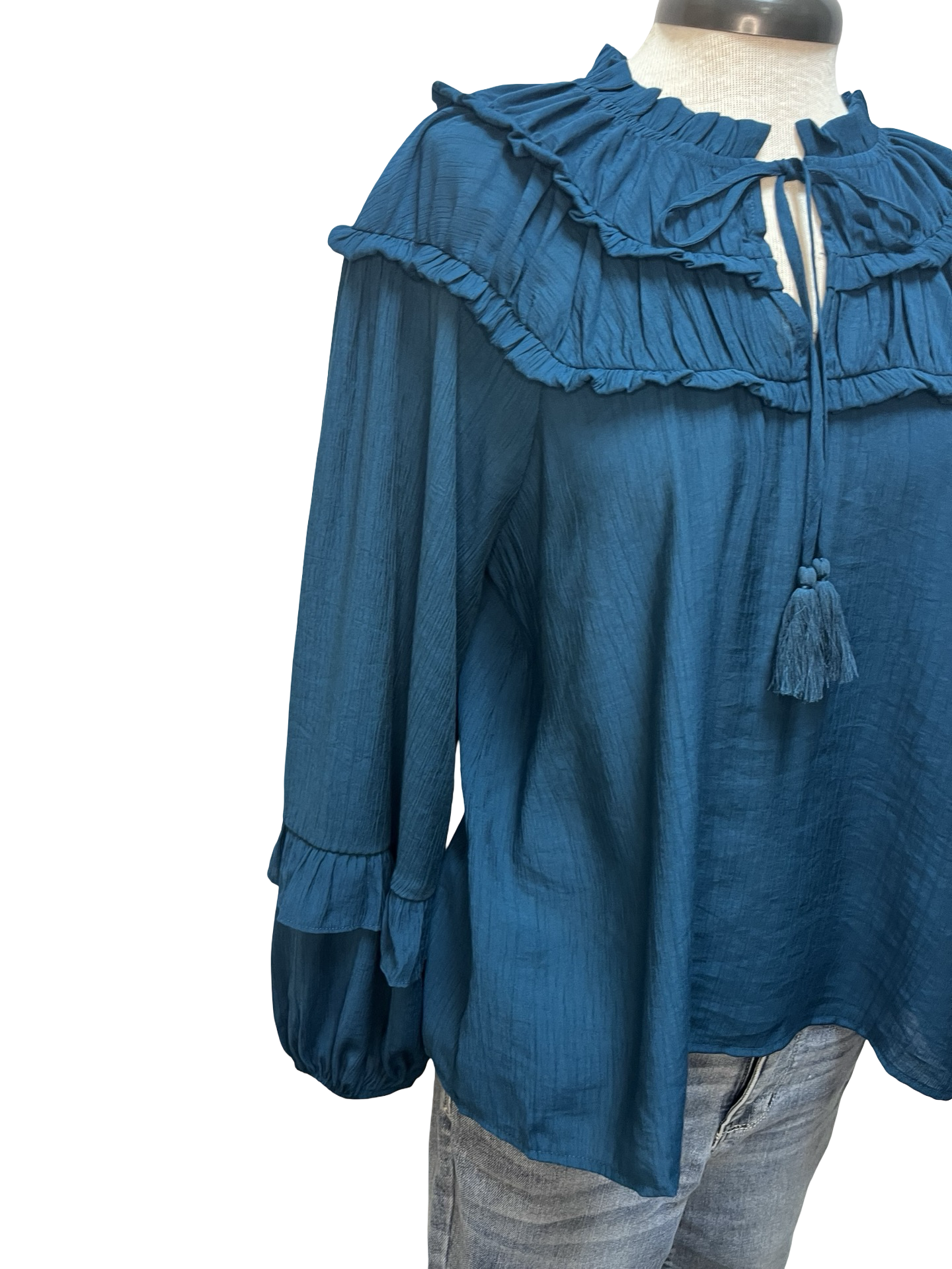 Long Sleeve Yoked Blouse Teal