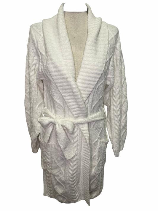 Chenille Cozy Cable Shawl Collar Robe Ivory
