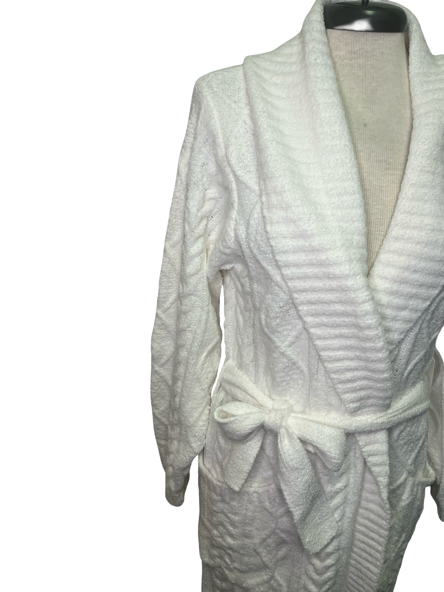 Chenille Cozy Cable Shawl Collar Robe Ivory
